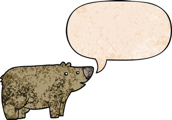 cartoon bear and speech bubble in retro texture style