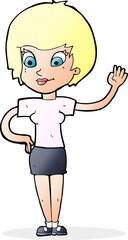 cartoon woman waving