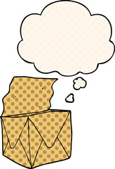 cartoon package and thought bubble in comic book style