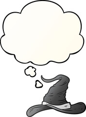 cartoon wizards hat and thought bubble in smooth gradient style