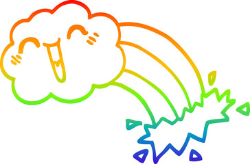 rainbow gradient line drawing cartoon happy cloud and rainbow