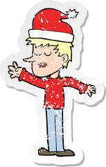 retro distressed sticker of a cartoon man ready for christmas
