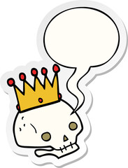 cartoon skull and crown and speech bubble sticker