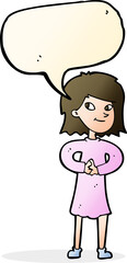 cartoon happy woman with speech bubble