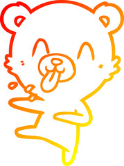 warm gradient line drawing rude cartoon dancing polar bear sticking out tongue