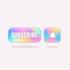 Subscribe button modern gradient style for channel, 3d glossy subscribe button with bell, colorful concept symbol 
