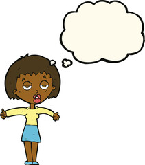cartoon bored woman with thought bubble