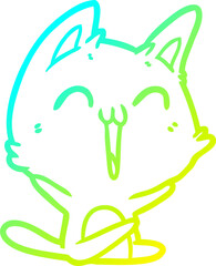 cold gradient line drawing happy cartoon cat meowing