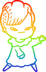 rainbow gradient line drawing cute cartoon girl with hipster haircut