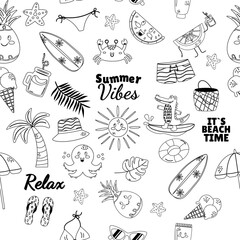 Summer outline pattern cartoon elements flat style