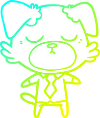 cold gradient line drawing cute cartoon dog wearing office shirt