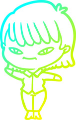 cold gradient line drawing cartoon woman