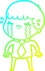 cold gradient line drawing cartoon man crying