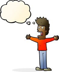 cartoon terrified man with thought bubble