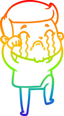 rainbow gradient line drawing cartoon man crying