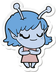 sticker of a smiling alien girl cartoon