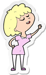sticker of a cartoon happy woman about to speak