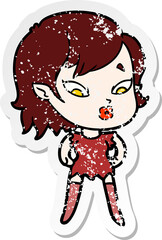 distressed sticker of a cute cartoon vampire girl