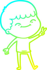 cold gradient line drawing cartoon happy boy