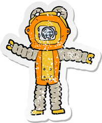 retro distressed sticker of a cartoon deep sea diver
