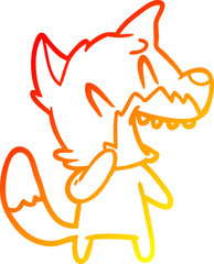 warm gradient line drawing laughing fox cartoon