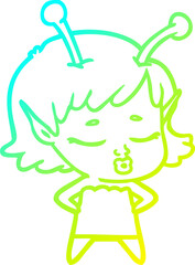 cold gradient line drawing cute alien girl cartoon