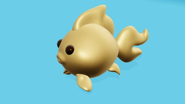 Cute little goldfish on blue background. Abstract loop animation