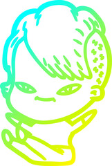 cold gradient line drawing cute cartoon girl with hipster haircut