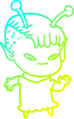 cold gradient line drawing cute cartoon alien girl