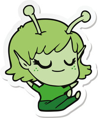 sticker of a smiling alien girl cartoon sitting