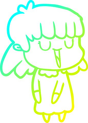 cold gradient line drawing cartoon woman laughing