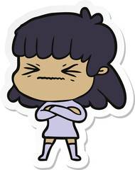 sticker of a cartoon stressed out woman