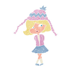 cartoon happy girl wearing hat