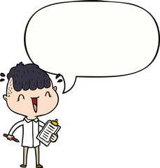 cartoon happy boy surprised and speech bubble