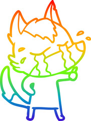 rainbow gradient line drawing cartoon crying wolf