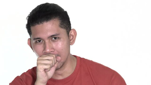 sick asian man coughing