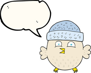 speech bubble cartoon owl wearing hat