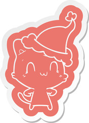 cartoon  sticker of a happy cat wearing santa hat