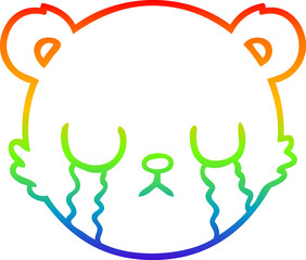 rainbow gradient line drawing cute cartoon teddy bear face crying