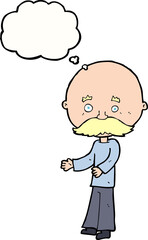 cartoon man with mustache with thought bubble