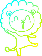 cold gradient line drawing laughing lion cartoon