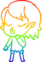 rainbow gradient line drawing cute cartoon vampire girl