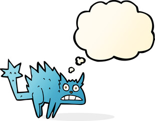 cartoon frightened cat with thought bubble