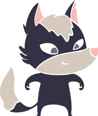 friendly flat color style cartoon wolf