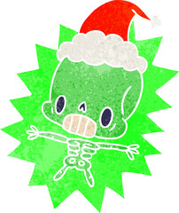 christmas retro cartoon of kawaii skeleton