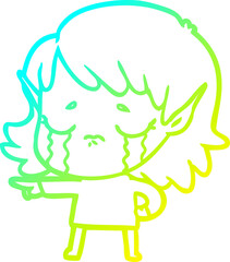 Fototapeta premium cold gradient line drawing cartoon crying elf girl