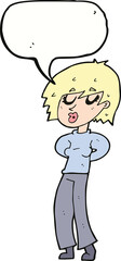 cartoon woman whistling with speech bubble
