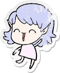 distressed sticker of a cartoon elf girl