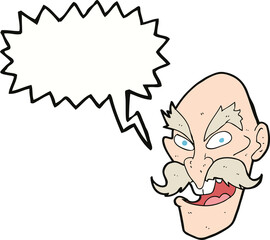 cartoon evil old man face with thought bubble
