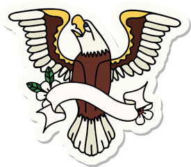 tattoo sticker with banner of an american eagle